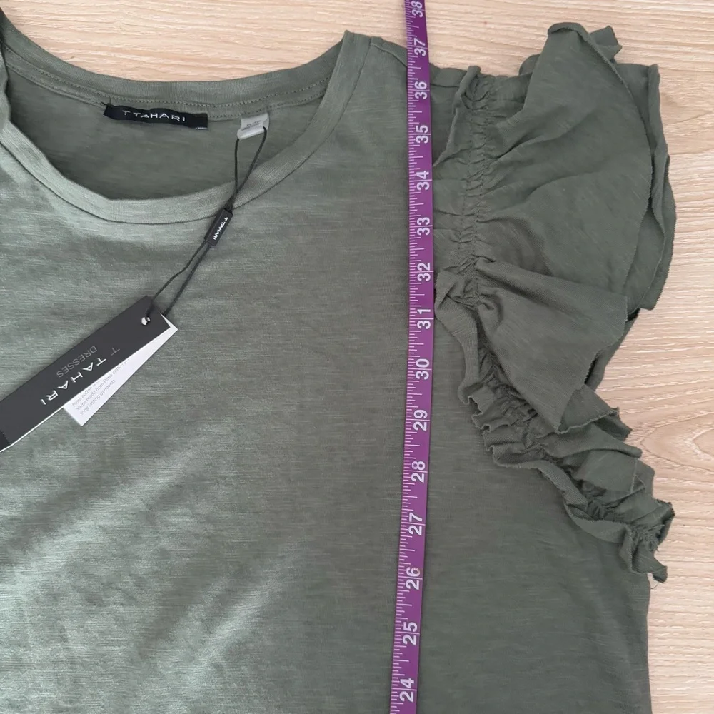 Tahari XL NEW Ruffle Sleeveless Cotton Dress Olive Green Pima Cotton Resort - Picture 6 of 6